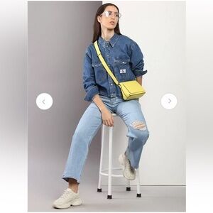 Calvin Klein Bohemian Blue Cropped Denim Long Sleeve Cotton Shirt Size Small